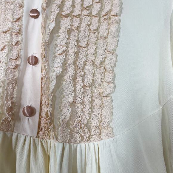 Vintage Perfect Form Full Nightgown Ivory Laced Button Down Long Sleeves Sz SM - Picture 4 of 10